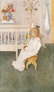 Carl Larsson Lisbeth in her night Dress with a yellow tulip oil painting